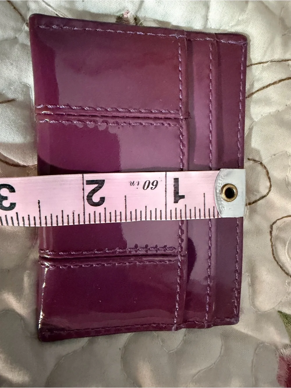 Coach Patent Leather Card Holder Plum Burgundy Signature C 4 compartments